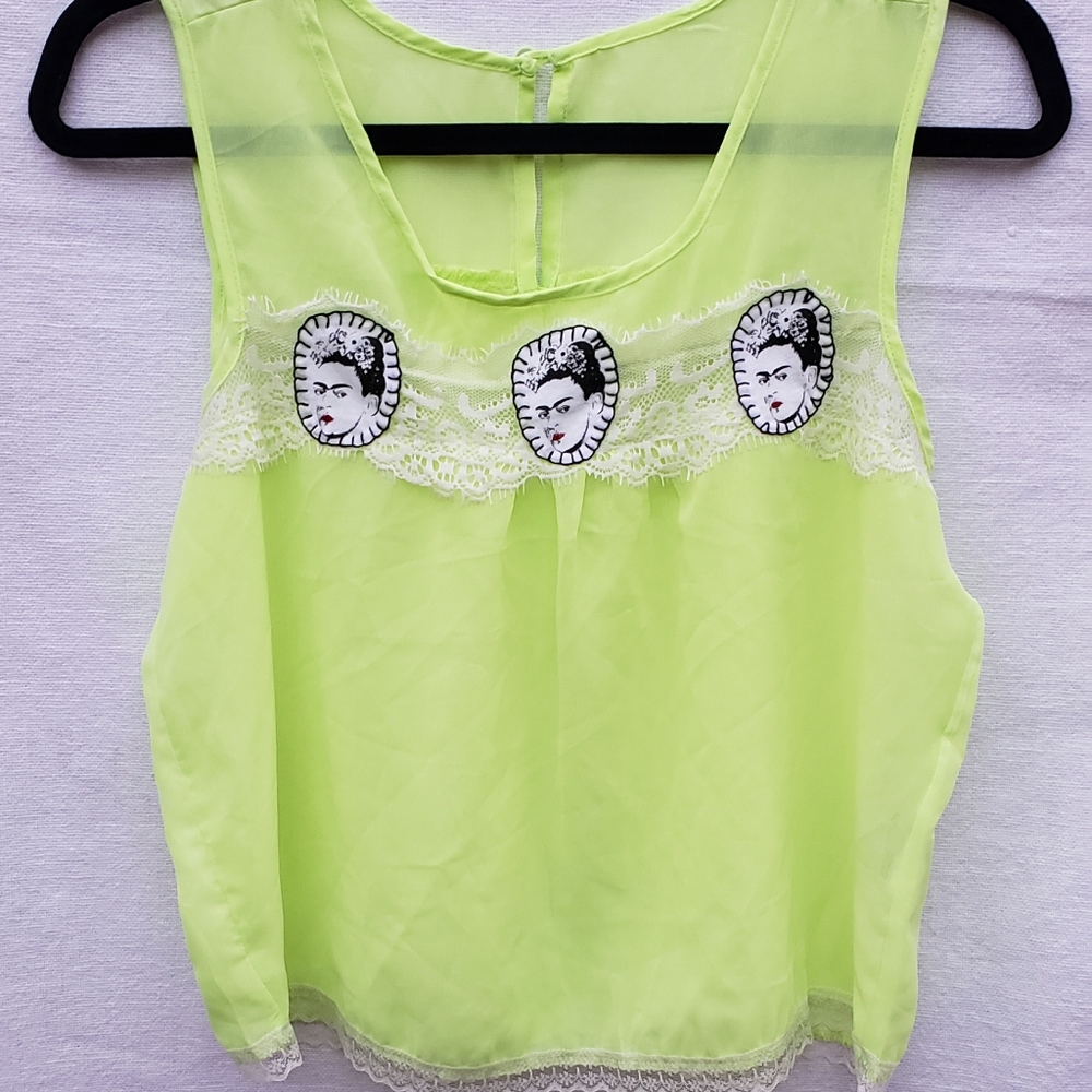Girls Frida Hand Stitched Chiffon Green Neon Top